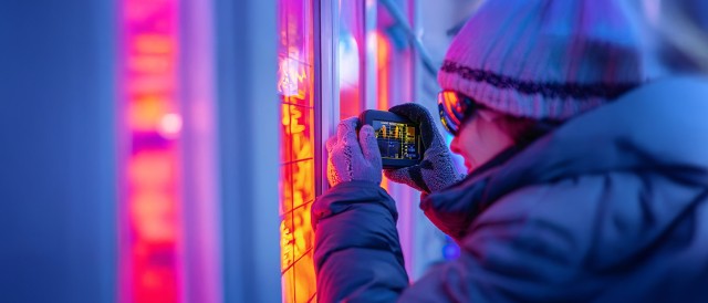 Person mit Thermografiekamera und Winterkleidung